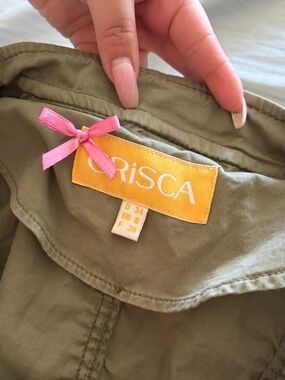 Crisca Olive Green Jacket with Pink Bow Detail